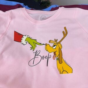 Gildan Pink Long Sleeve Tee with Reindeer Print